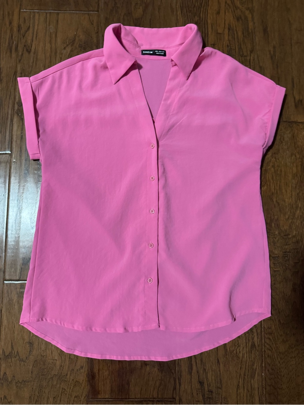Shein Pink Short-Sleeve Button Front Blouse
